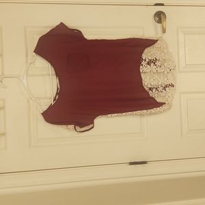 Stella Tweed Maroon Top with Lace Size Medium